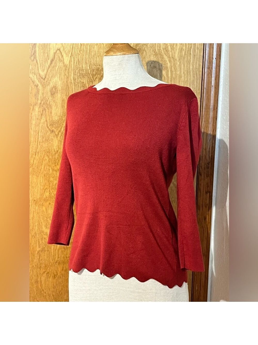 Women's Red Sweater Cable & Guage size small